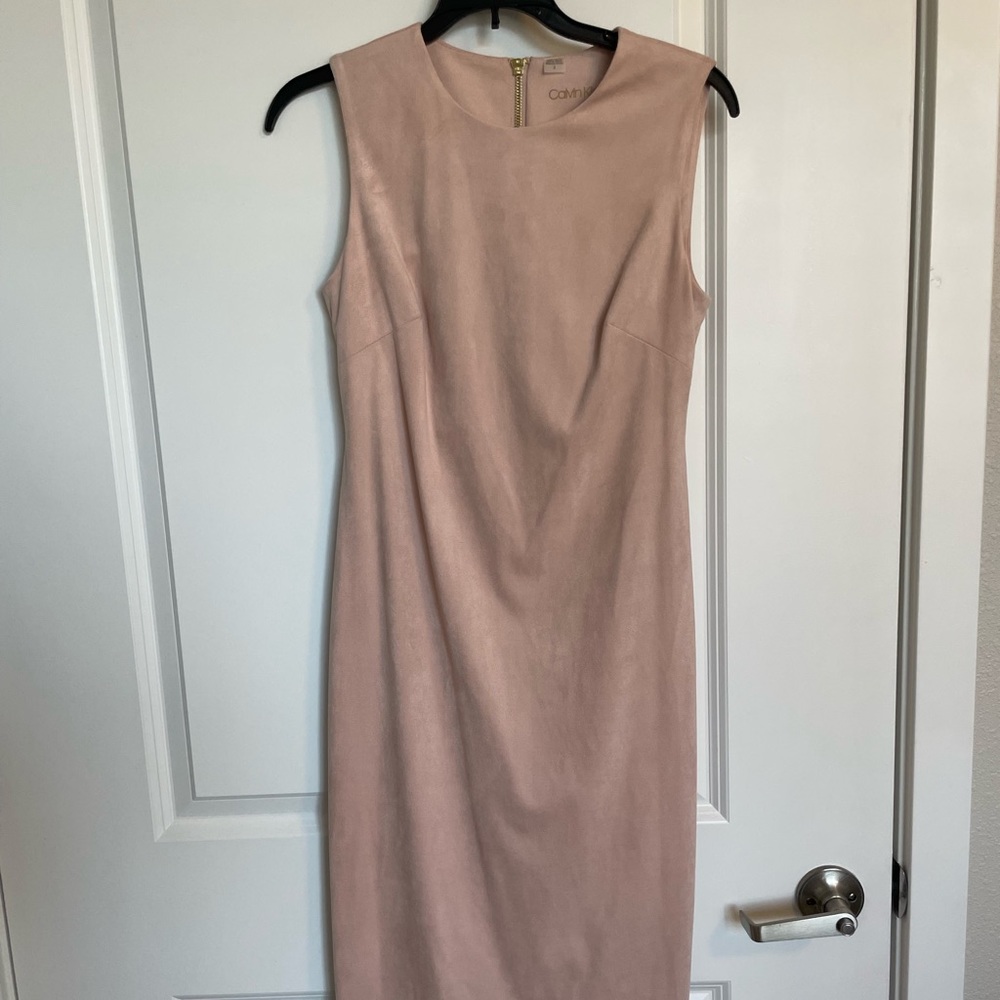 Calvin Klein Blush Faux Suede Sheath Dress Size 2